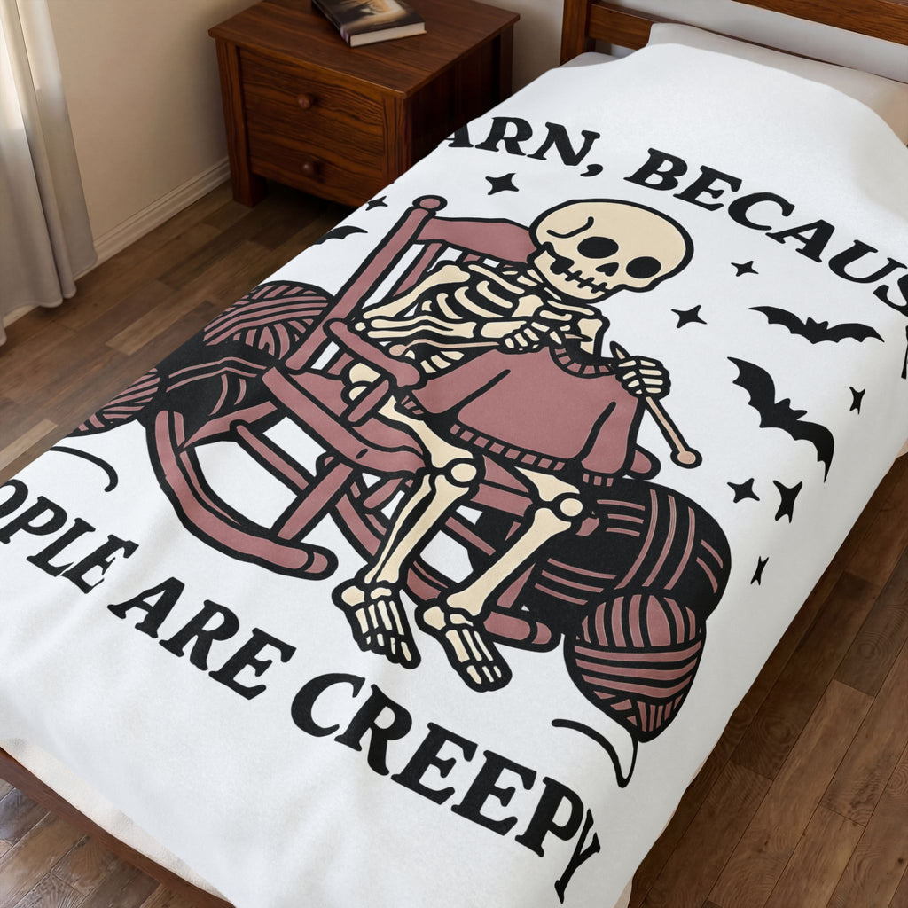 Skull Knitting Blanket Halloween Fabric Gift Women Comic Blanket Knitting Blanket Horror Fan Cartoon Blanket Textile Graphic Rustic Bat Wings