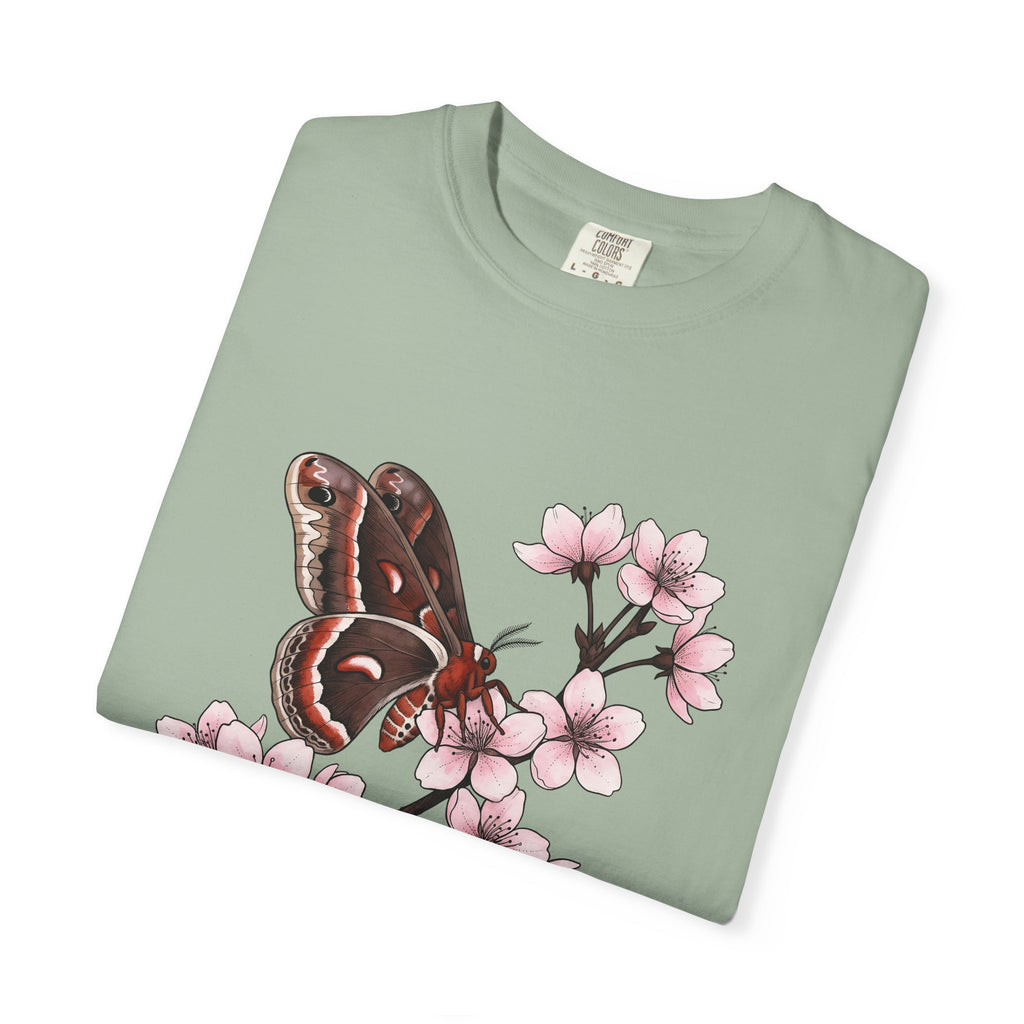 Butterfly Cherry Blossoms T-Shirt Boho Chic Nature Gift Women Botanical T-Shirt Butterfly T-Shirt Hippie Fan Illustrative T-Shirt Environmental