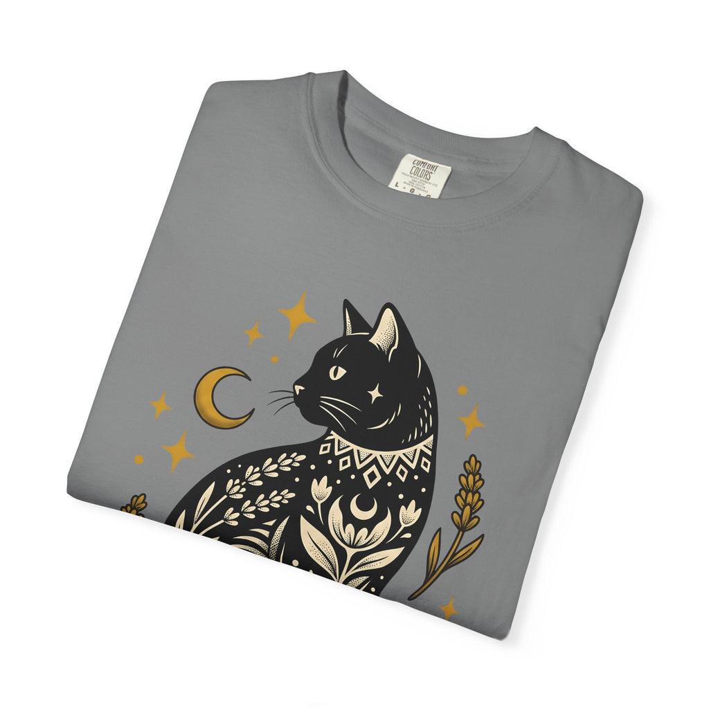 Astral Cat T-Shirt Boho Chic Esoteric Gift Women Ethnic T-Shirt Celestial Cat T-Shirt Bohemian Fan Tribal T-Shirt Mystical Graphic Sleek Moonlight