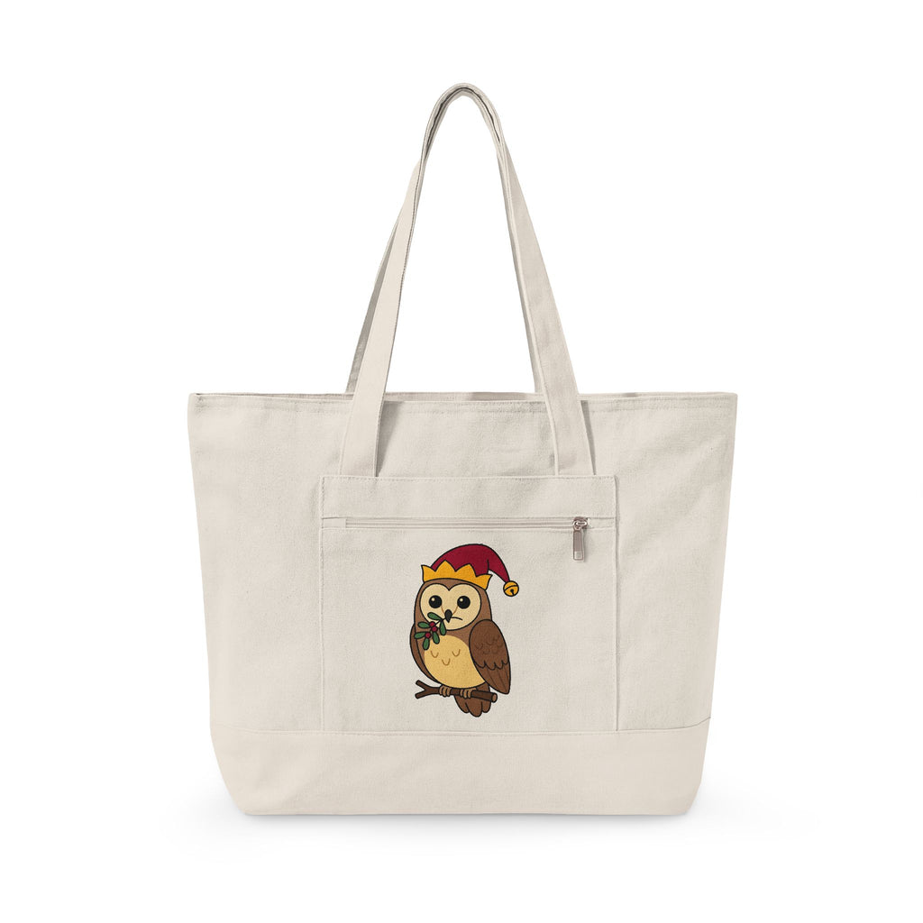 Owl Print Tote Bag Christmas Fauna Gift Women Playful Tote Bag Owl Tote Bag Christmas Fan Hoot Graphic Wildlife Illustration Fun Pine Tote Bag