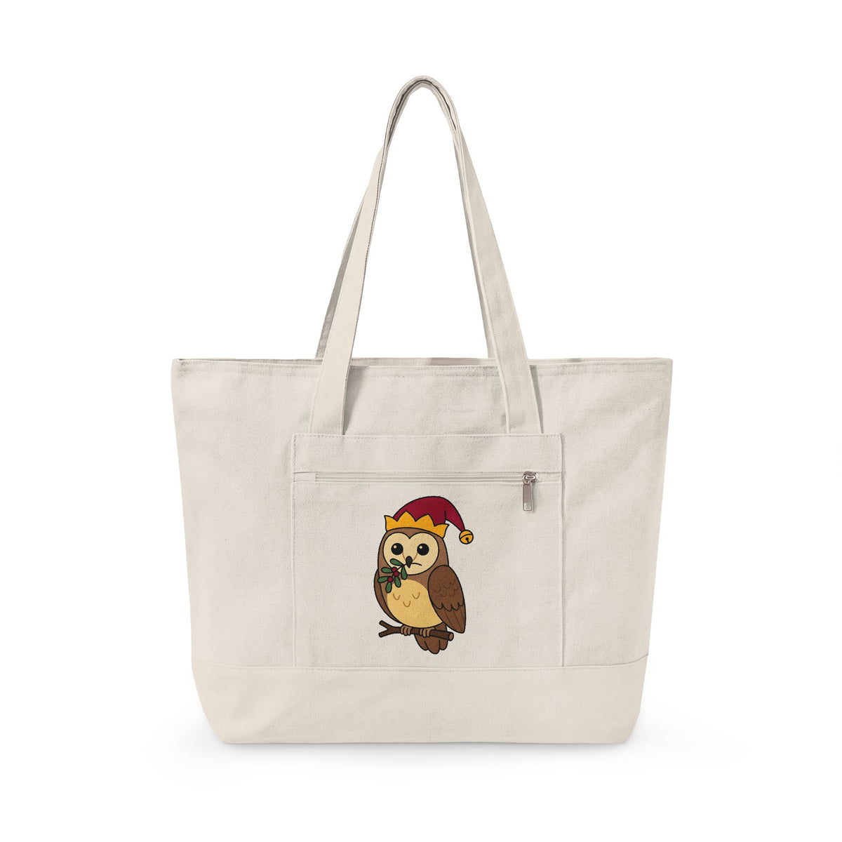 Owl Print Tote Bag Christmas Fauna Gift Women Playful Tote Bag Owl Tote Bag Christmas Fan Hoot Graphic Wildlife Illustration Fun Pine Tote Bag