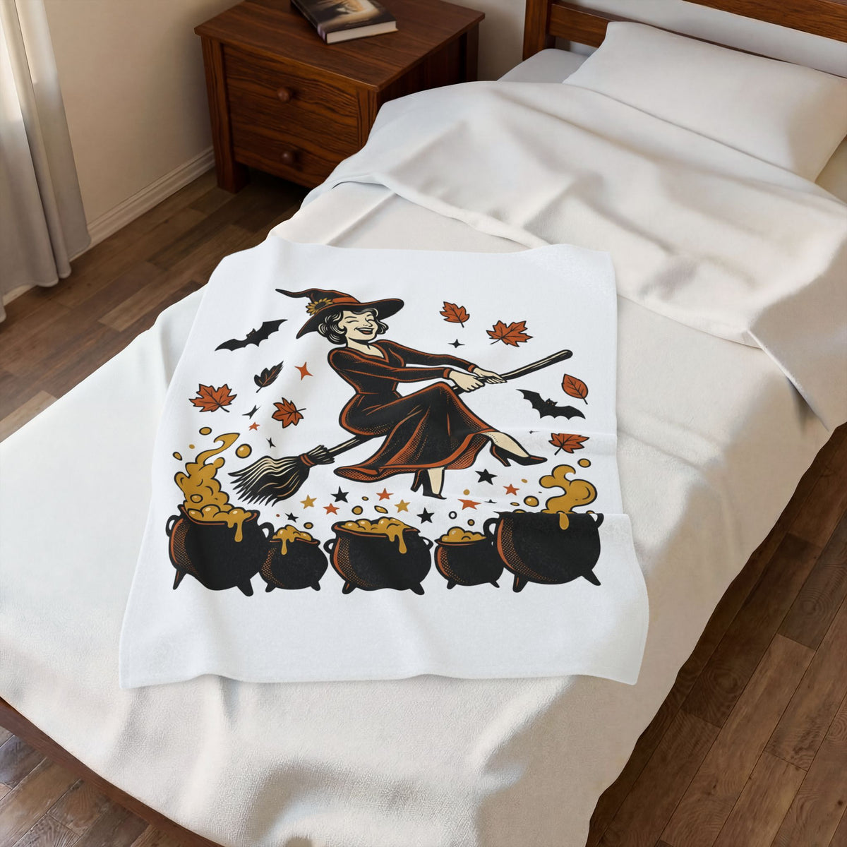 Witch Broomstick Blanket Halloween Spellcraft Gift Women Hand Drawn Blanket Broomstick Blanket Horror Fan Hand Drawn Blanket Magical Graphic Old