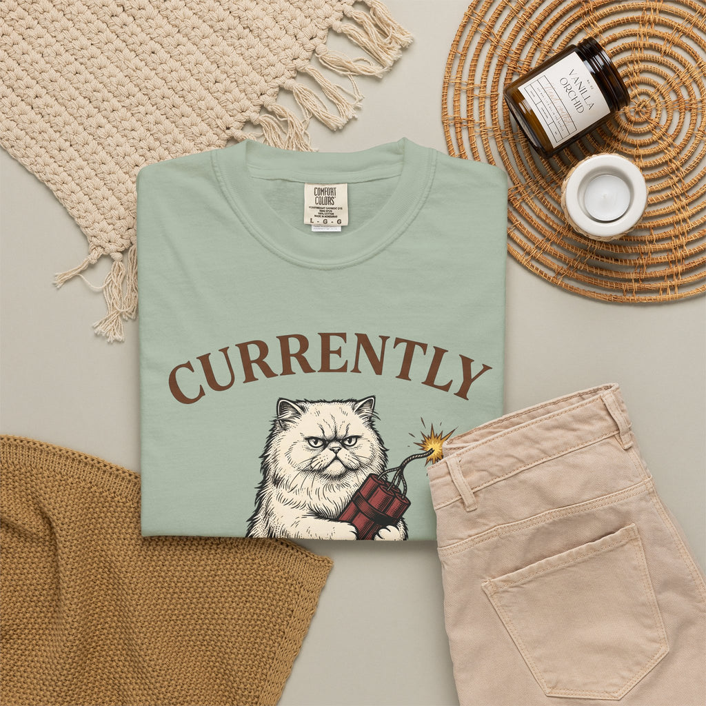 Upset Cat T-Shirt Funny Wildlife Gift Women Old School T-Shirt Angry Cat T-Shirt Humor Fan Vintage T-Shirt Animal Graphic Doodle Explosion T-Shirt