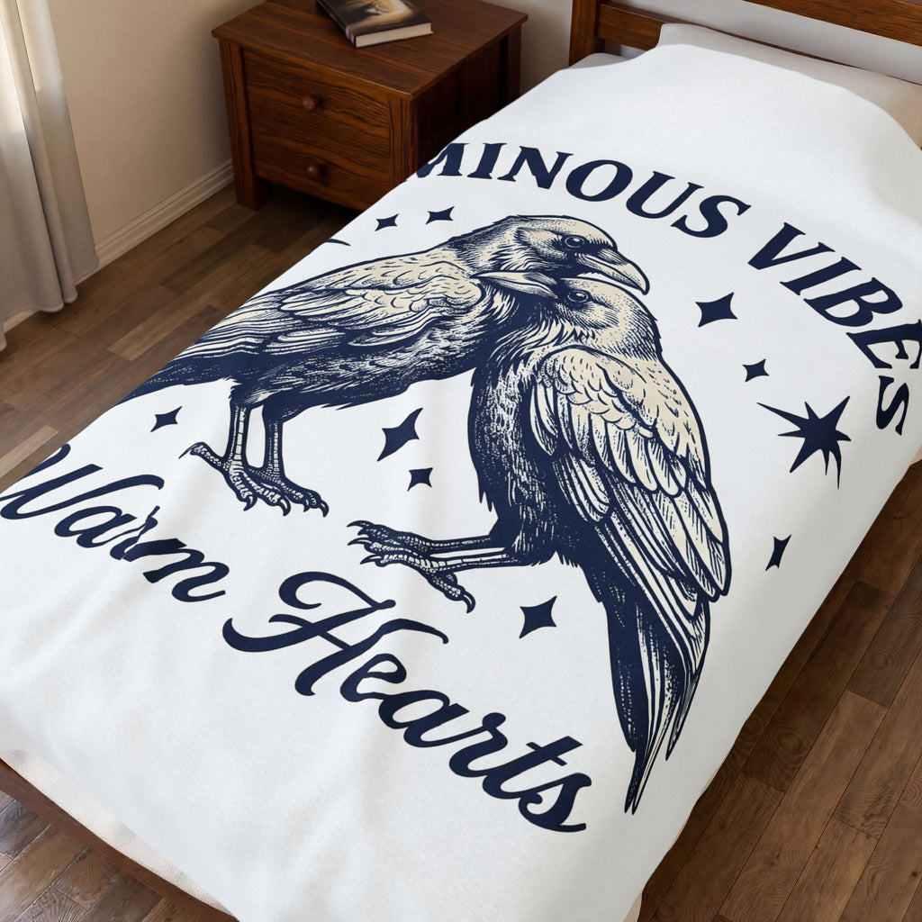 Crow Pair Blanket Gothic Fauna Gift Women Rustic Blanket Raven Blanket Dark Fan Corvid Graphic Blanket Doodle Twinkle Stars Blanket