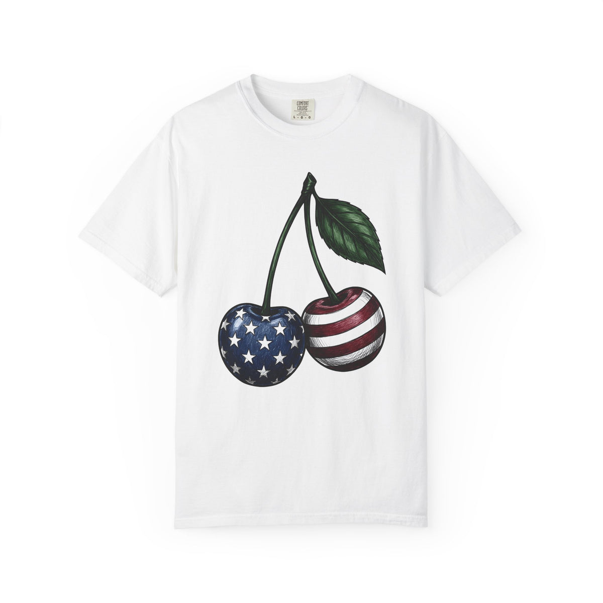 Patriotic Cherries T-Shirt America Fruit Gift Women Hand Drawn T-Shirt Cherries T-Shirt American Enthusiast Illustrated Graphic Vintage Leaf