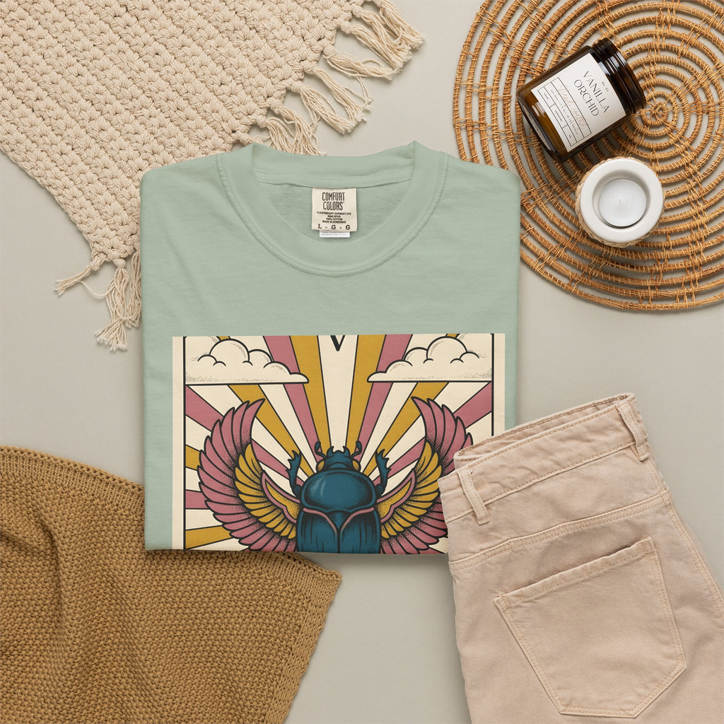 Beetle T-Shirt Boho Chic Esoteric Gift Women Divination Card T-Shirt Bug T-Shirt Bohemian Fan Tarot T-Shirt Mystical Graphic Hand Drawn Crescent
