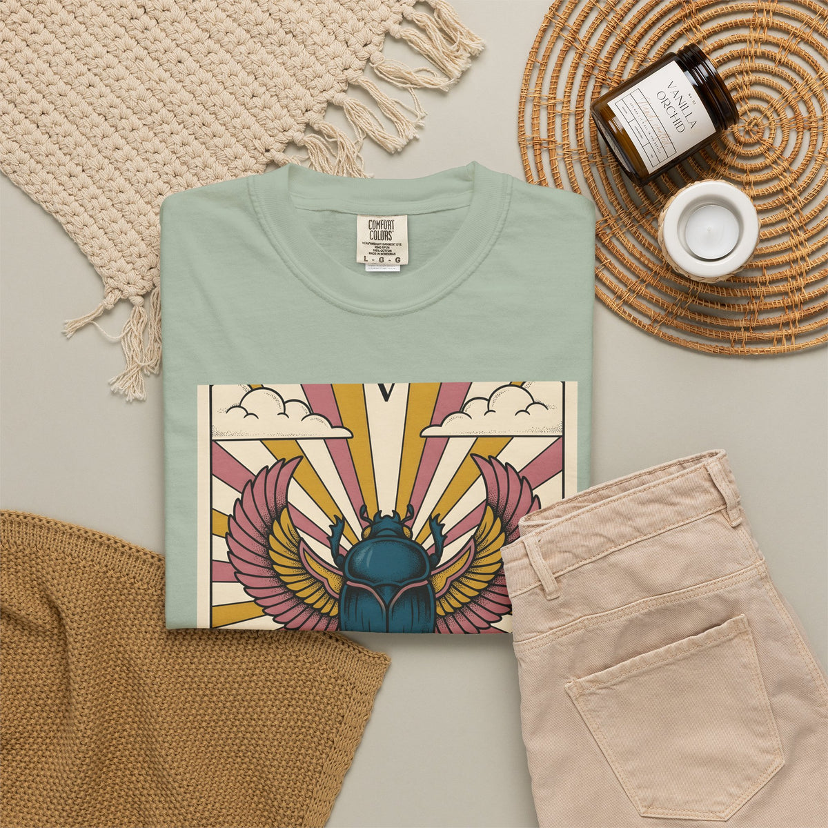 Beetle T-Shirt Boho Chic Esoteric Gift Women Divination Card T-Shirt Bug T-Shirt Bohemian Fan Tarot T-Shirt Mystical Graphic Hand Drawn Crescent