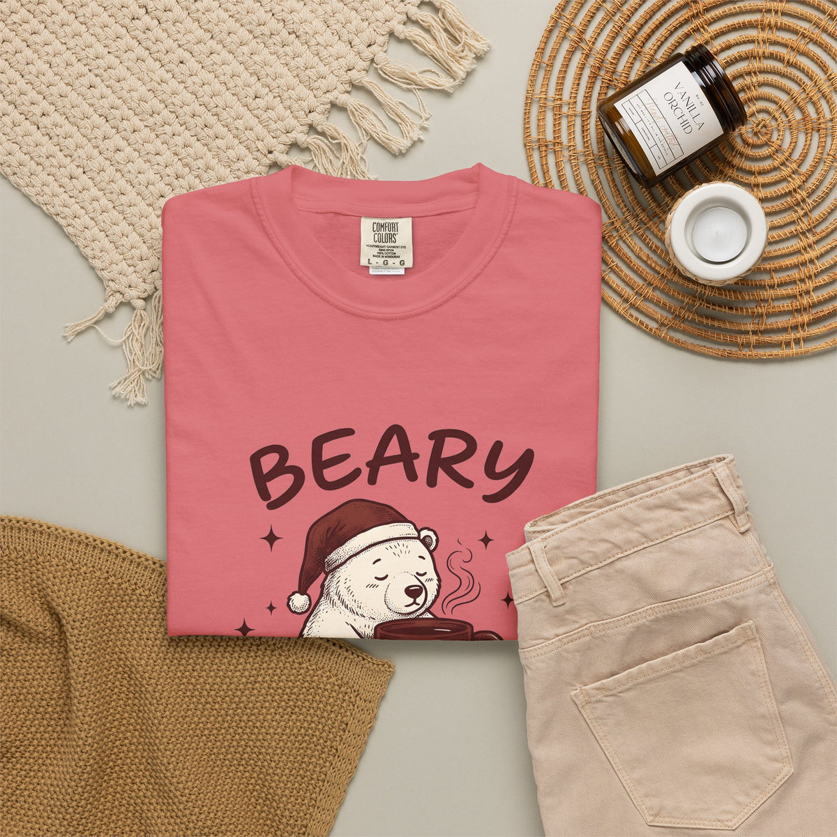Bear T-Shirt T-Shirt Christmas Animal Gift Women Cute T-Shirt T-Shirt T-Shirt Xmas Fan Coffee T-Shirt T-Shirt Wildlife Graphic Hand Drawn Santa Hat T-Shirt