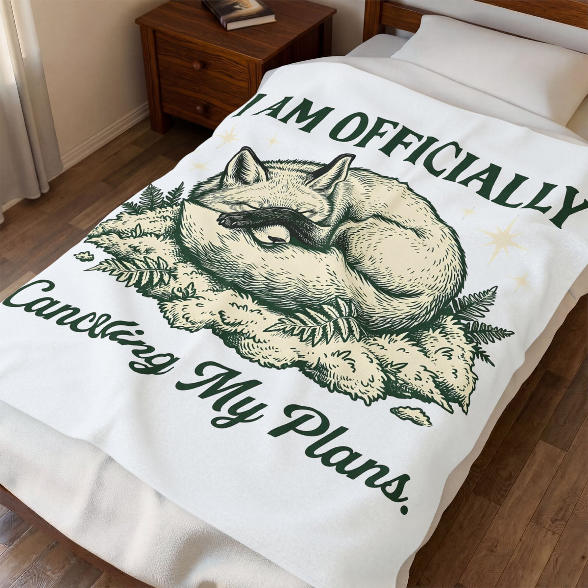 Resting Fox Funny Wildlife Gift Sketch Fox Humor Fan Drawing Retro Star Shapes Blanket