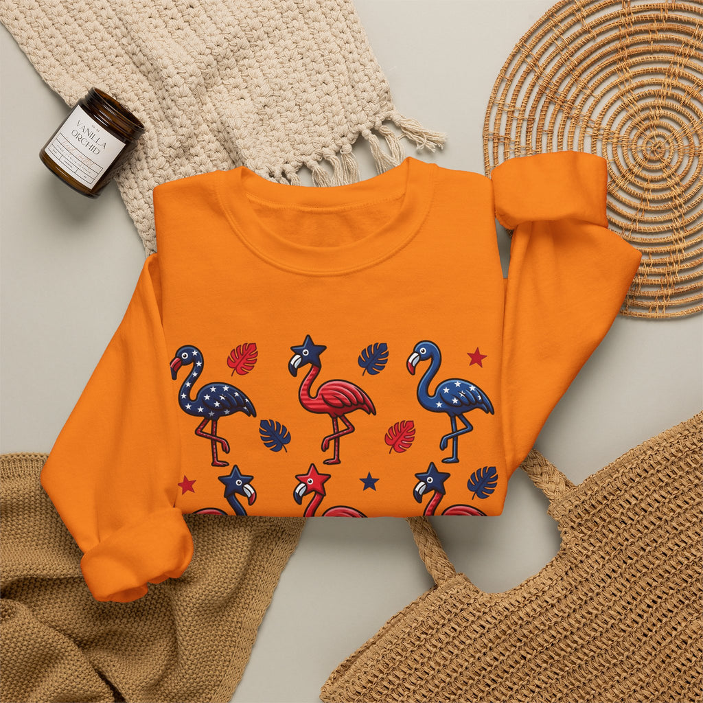 Flag Flamingo Sweatshirt 4th Of July Holiday Gift Women Cartoonish Sweatshirt Flamingo Sweatshirt Independence Day Fan Retro Sweatshirt Celebration Graphic Old