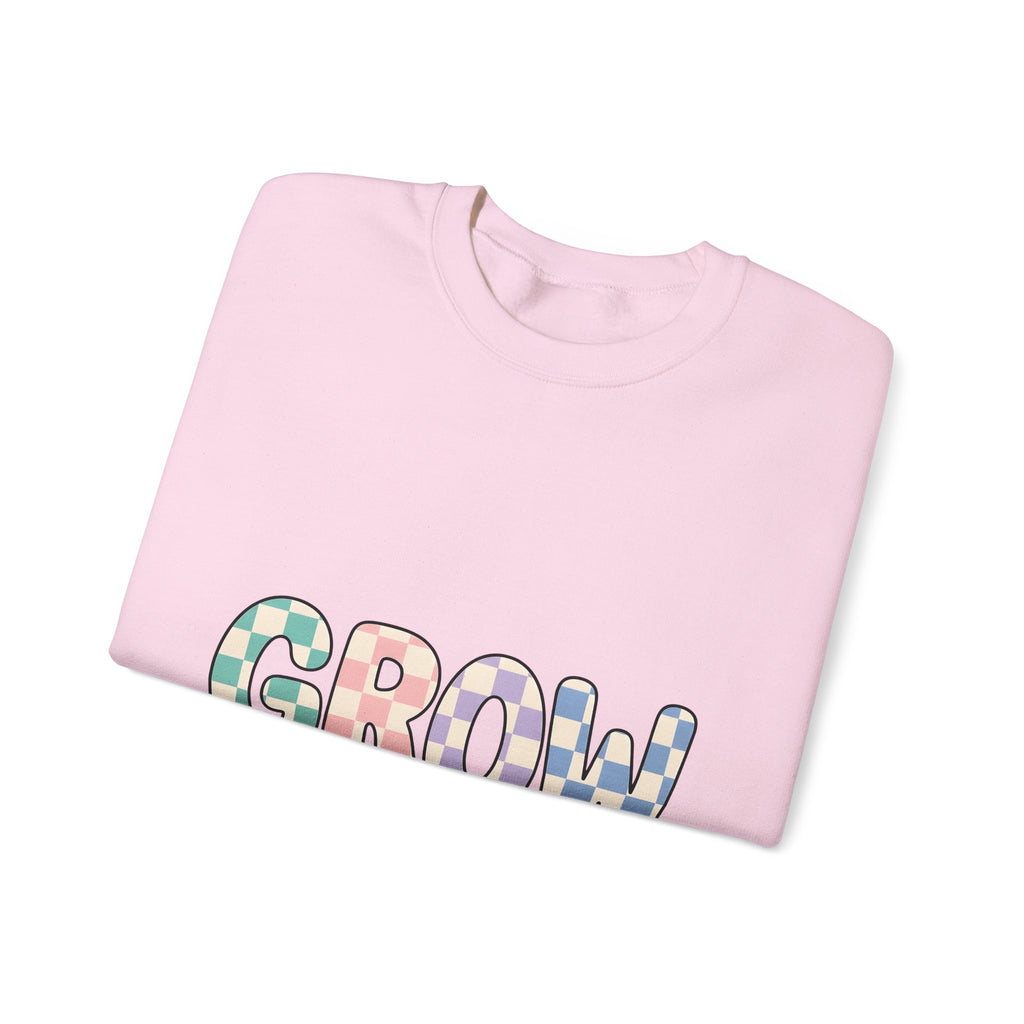 Checkered Letters Sweatshirt Teacher Positivity Gift Women Playful Sweatshirt Alphabet Sweatshirt Educator Enthusiast Fun Sweatshirt Optimistic Graphic Retro