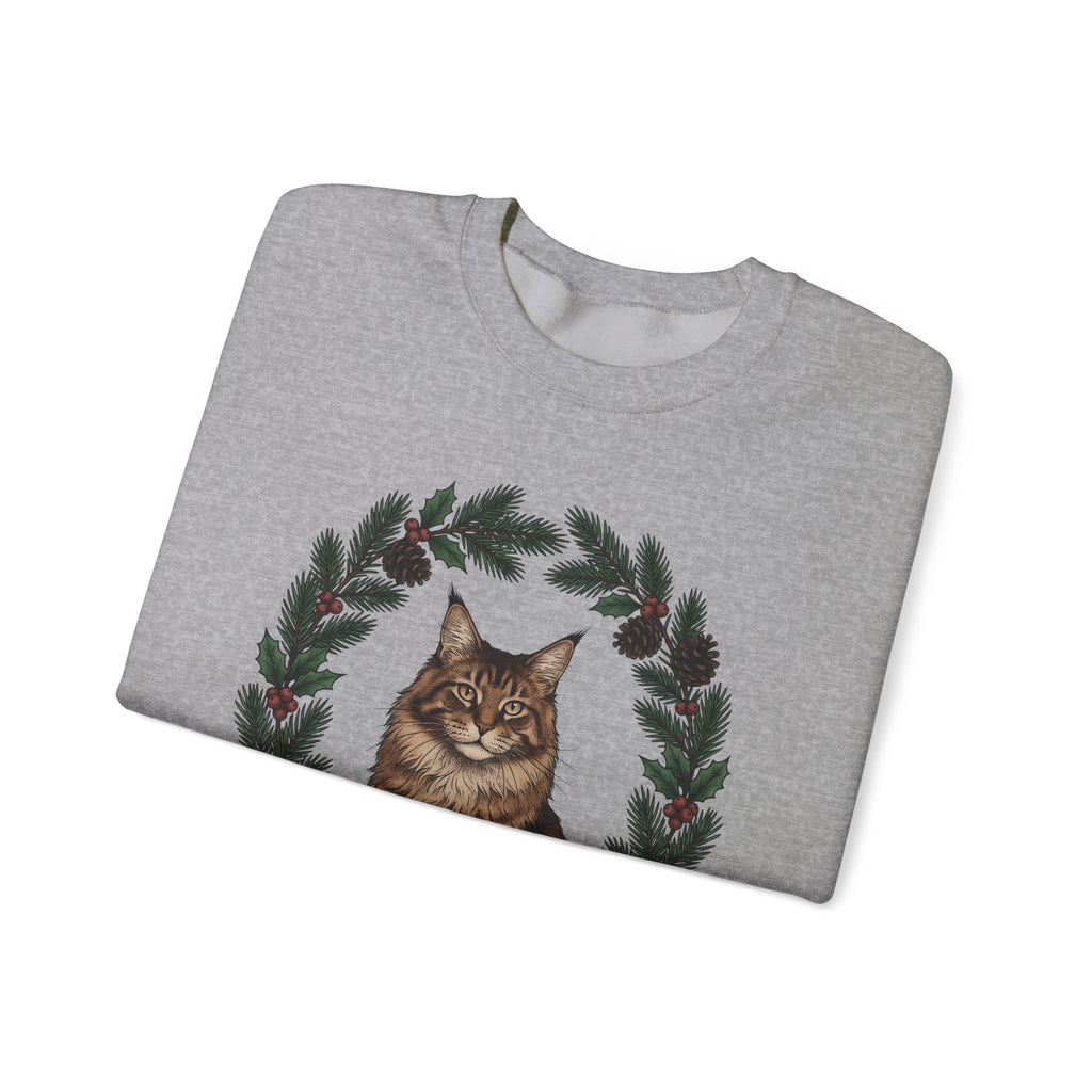 Maine Coon Kitten Sweatshirt Cat Holiday Gift Women Floral Sweatshirt Kitten Sweatshirt Cat Fan Fancy Sweatshirt Christmas Graphic Retro Pine Twigs Sweatshirt