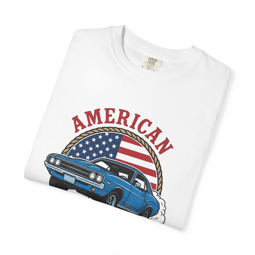 Muscle Car T-Shirt America Automotive Gift Women Vintage T-Shirt Hot Rod T-Shirt Patriot Enthusiast Classic T-Shirt Car Graphic Retro American Flag