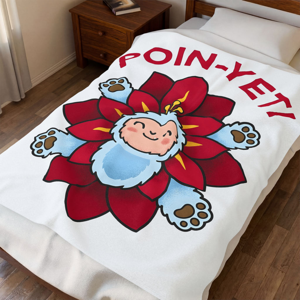 Yeti Flower Holiday Christmas Gift Kawaii Sasquatch Winter Fan Xmas Cartoon Poinsettia Blanket