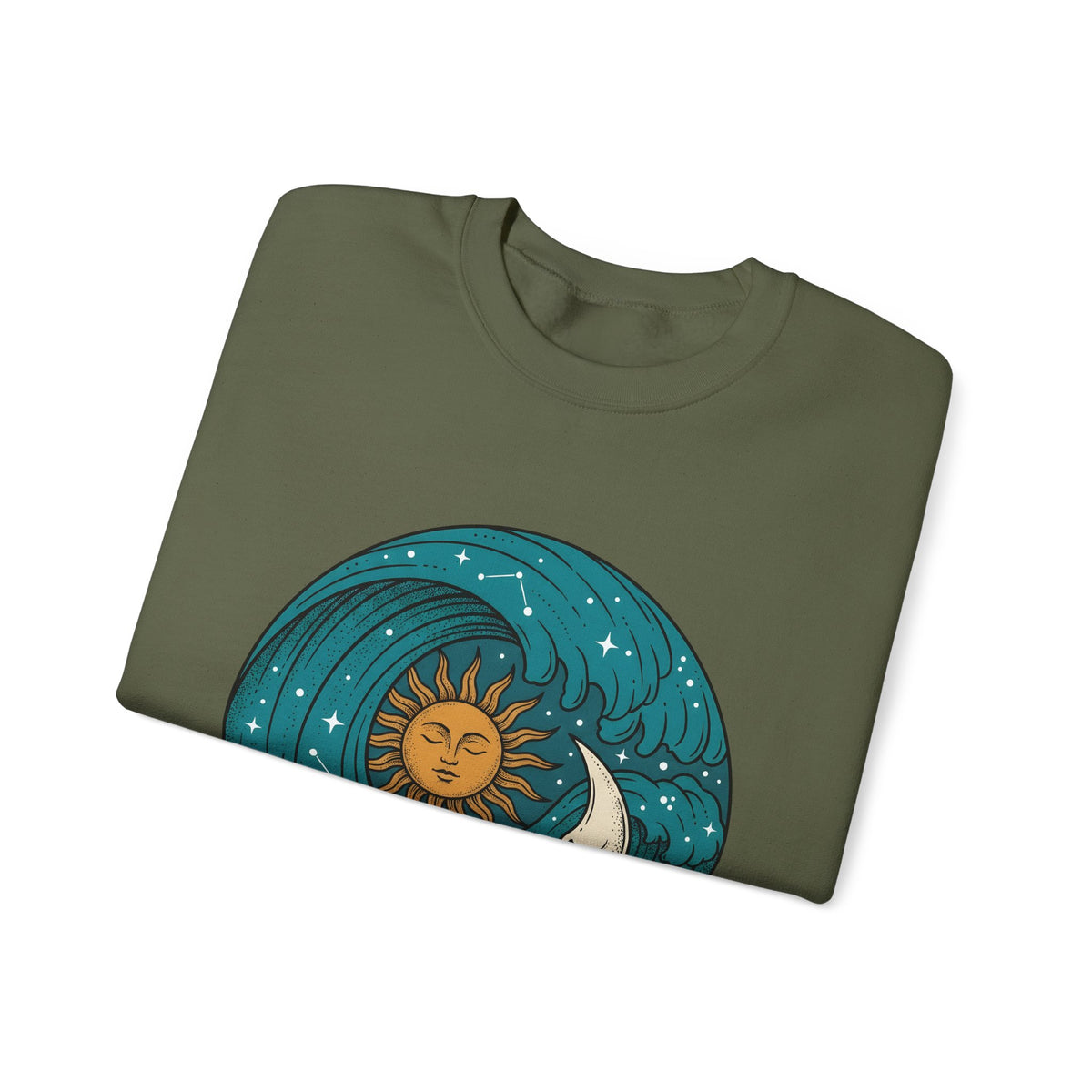 Sun Moon Sea Celestial Horoscope Gift Folk Ocean Astrology Enthusiast Bohemian Zodiac Rustic Star Sweatshirt