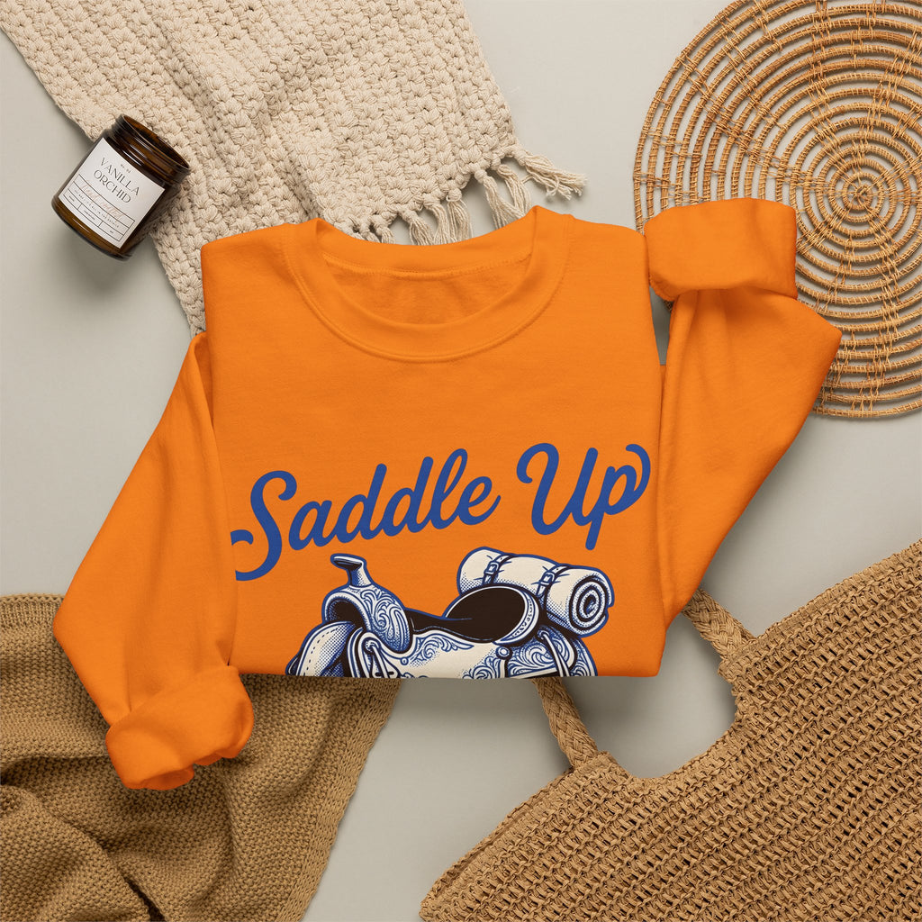 Western Saddle Cowgirl Western Gift Vintage Saddle Cowboy Fan Rodeo Country Hand Drawn Bedroll Sweatshirt