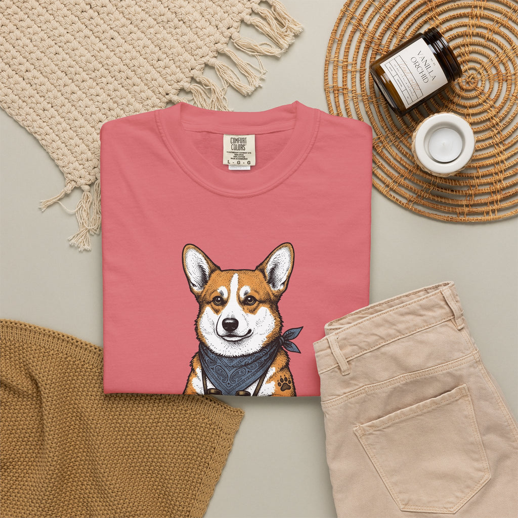 Corgi Puppy T-Shirt Dog Pets Gift Women Sketch T-Shirt Puppy T-Shirt Dog Fan Pup Drawing Pet Graphic Retro Spyglass T-Shirt