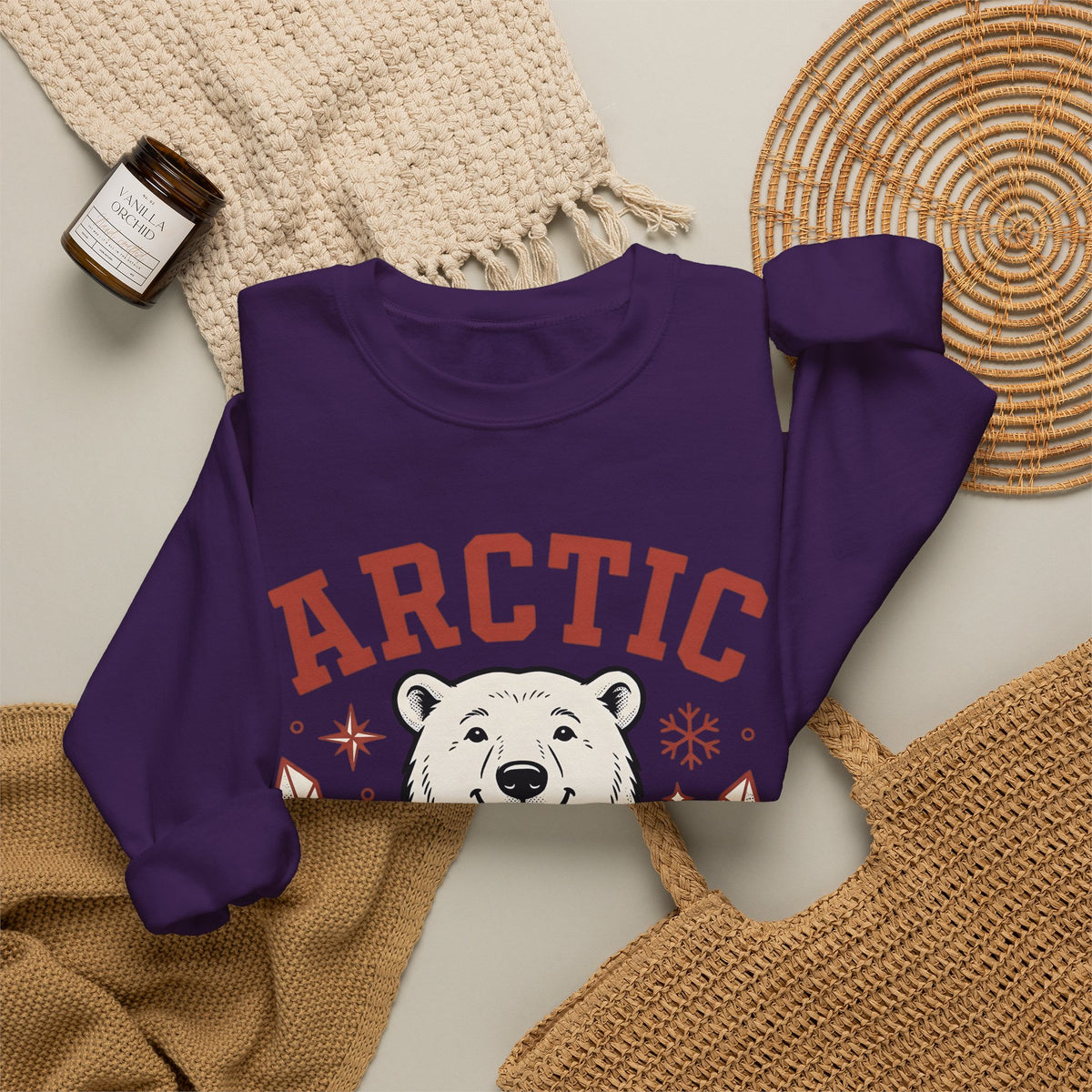 White Bear Sweatshirt Christmas Cold Season Gift Women Comic Sweatshirt Polar Bear Sweatshirt Winter Fan Cartoon Sweatshirt Frost Graphic Retro Ice Crystals