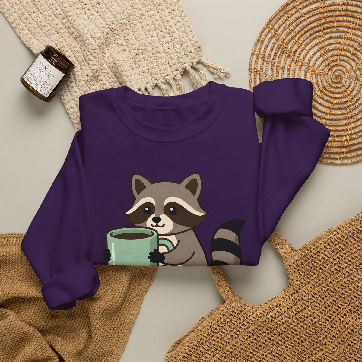 Raccoon Coffee Sweatshirt Nurses Coffee Gift Women Cute Sweatshirt Coffee Sweatshirt Nurse Enthusiast Adorable Sweatshirt Caffeinated Graphic Coffee