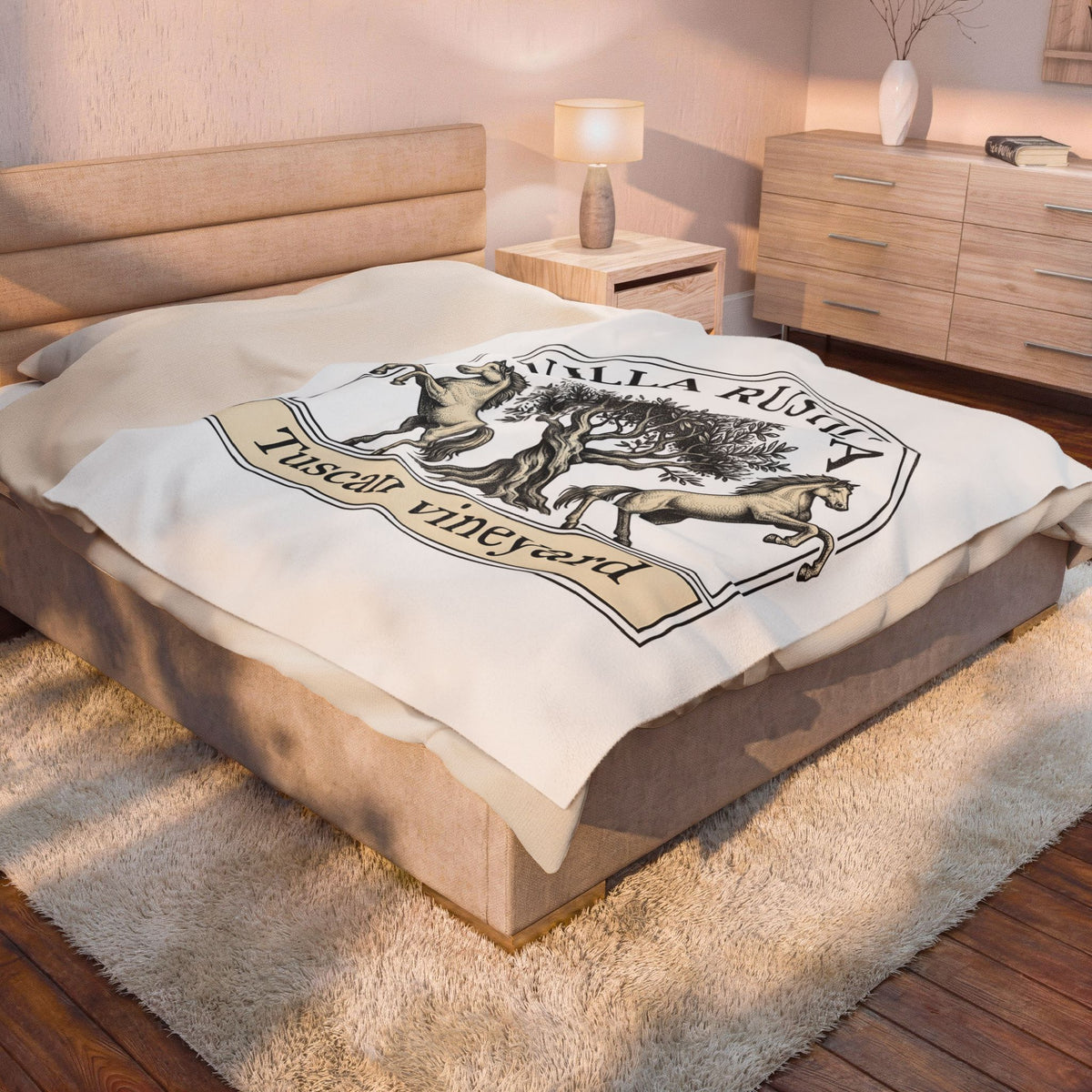 Horse Tree Blanket Vineyard Equestrian Gift Women Vintage Blanket Equine Blanket Winery Enthusiast Retro Blanket Horseback Graphic Hand Drawn Olive
