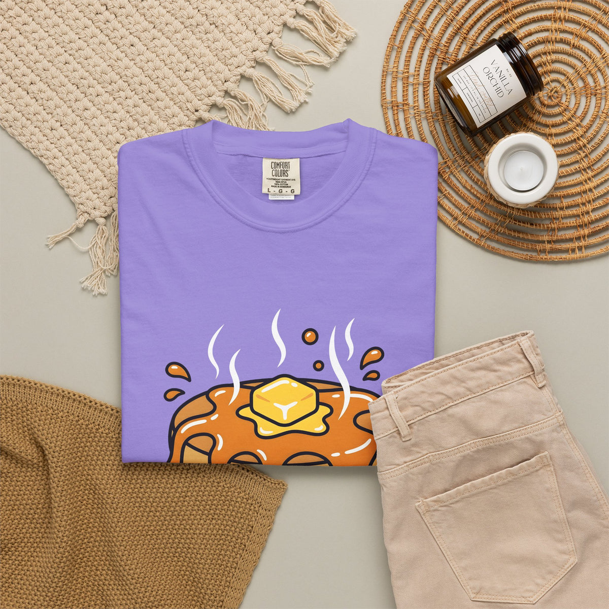Pancake Stack Desserts Breakfast Gift Cartoon Pancakes Sweets Fan Cartoony Morning Bold Syrup T-Shirt
