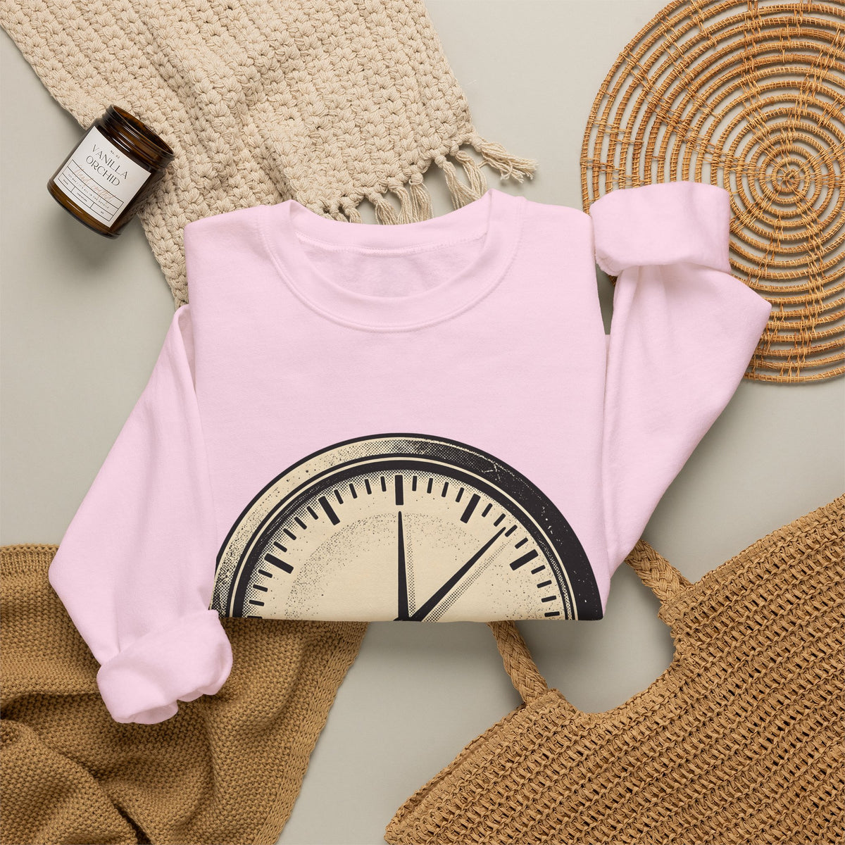 Analog Clock Sweatshirt Sports Encouragement Gift Women Aged Sweatshirt Timepiece Sweatshirt Athlete Fan Vintage Sweatshirt Motivational Graphic Clean Clock