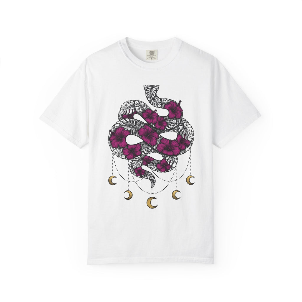 Serpent Flower T-Shirt Boho Chic Spiritual Gift Women Hippie T-Shirt Snake Flower T-Shirt Bohemian Enthusiast Psychedelic T-Shirt Mystical Graphic