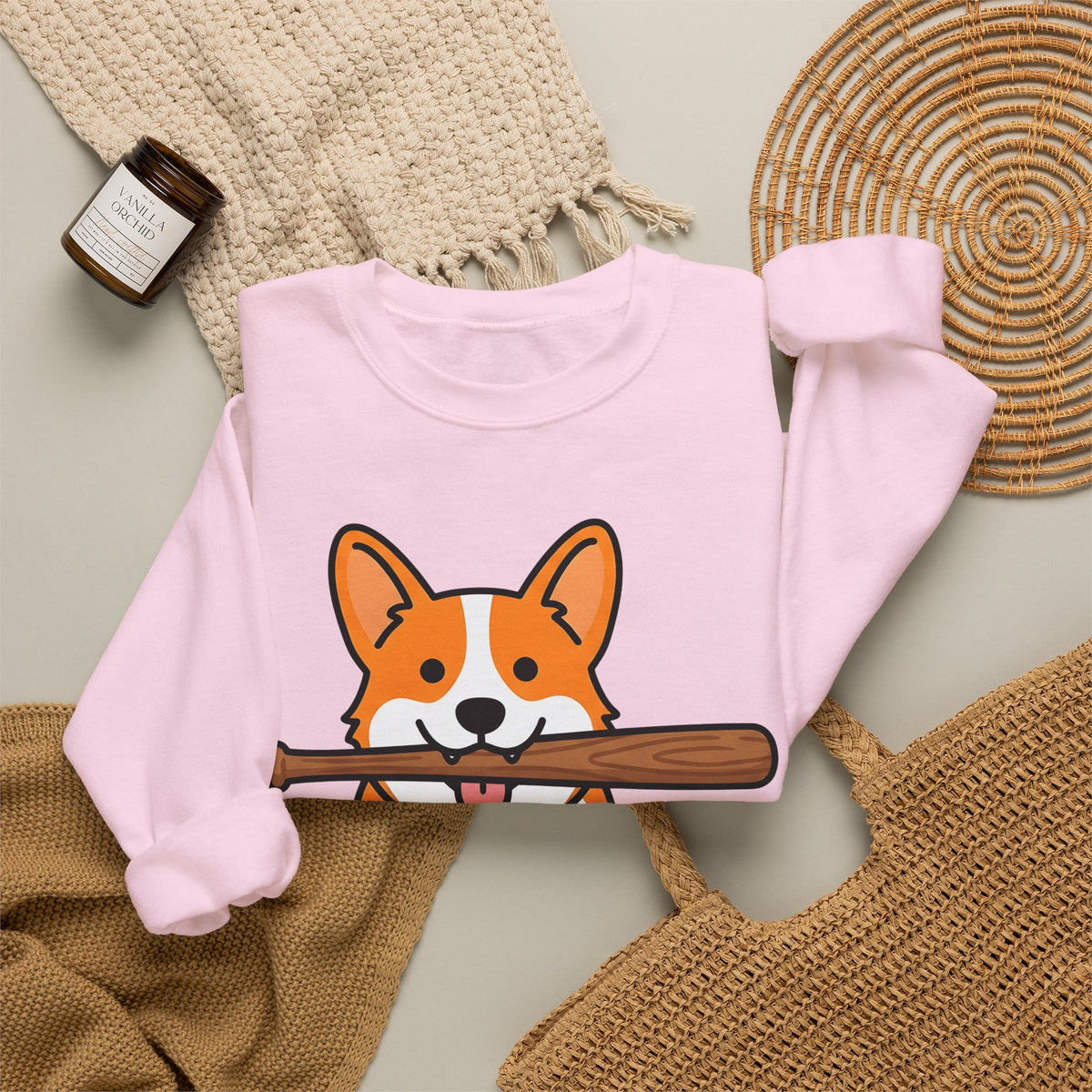 Corgi Pet Sweatshirt Dog Funny Gift Women Animation Sweatshirt Puppy Sweatshirt Dog Fan Cartoon Sweatshirt Humor Graphic Manga Bat Ball Sweatshirt