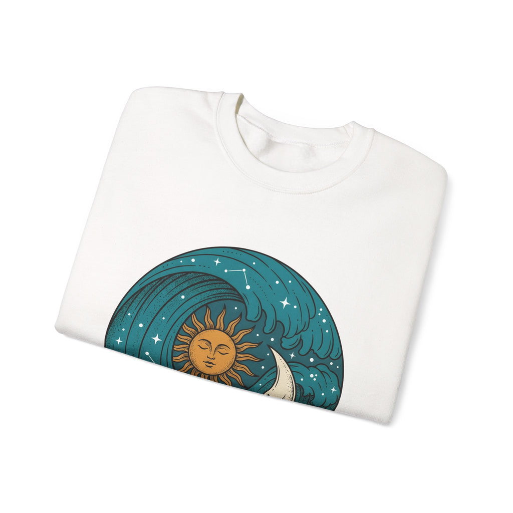 Sun Moon Sea Celestial Horoscope Gift Folk Ocean Astrology Enthusiast Bohemian Zodiac Rustic Star Sweatshirt