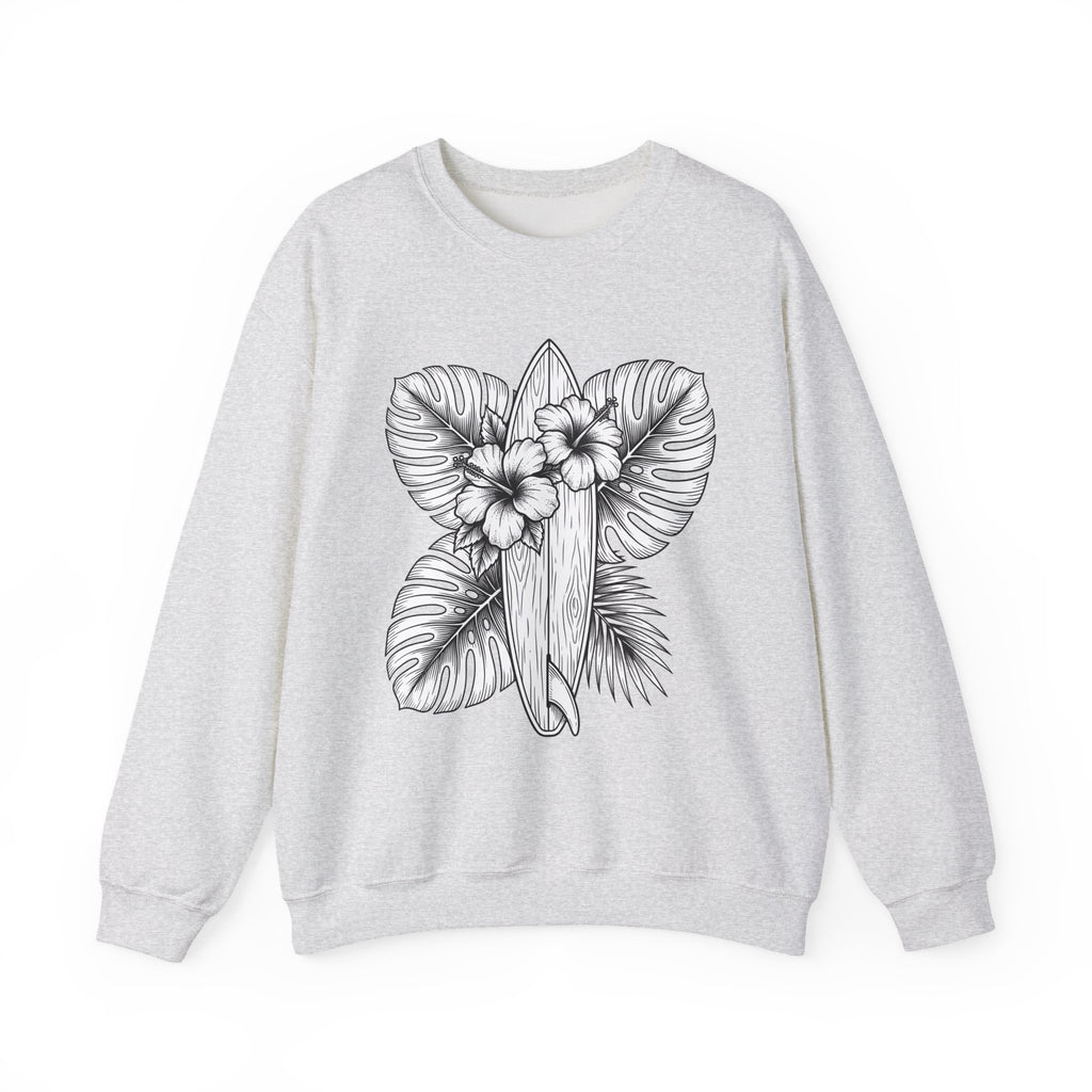 Surfboard Petals Sweatshirt Surfing Shore Gift Women Drawing Sweatshirt Surfboards Sweatshirt Surfer Fan Illustration Graphic Nature Flower Sweatshirt