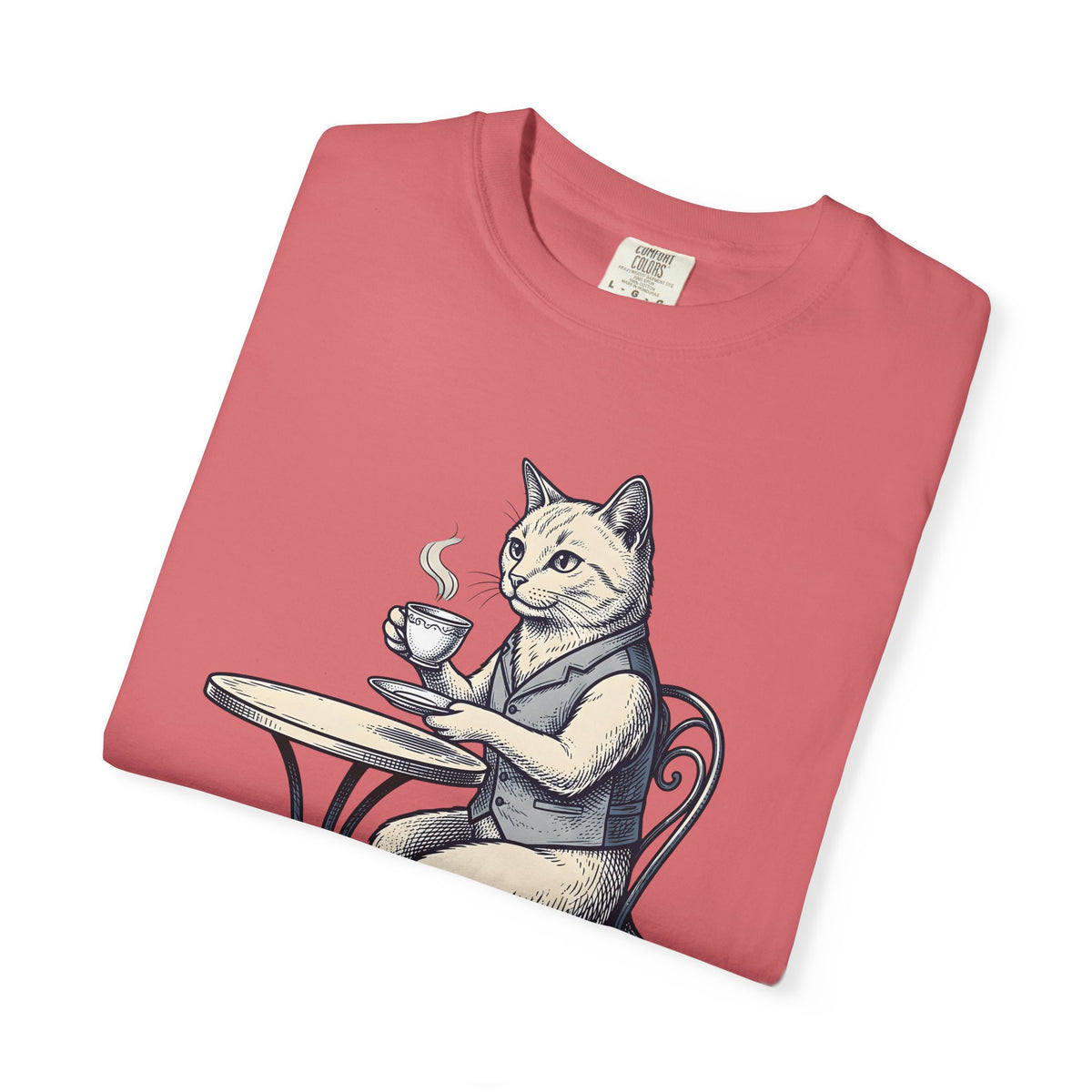 Cat Mocha T-Shirt Coffee Creature Gift Women Nostalgic T-Shirt Kitten T-Shirt Coffee Fan Animal Graphic Doodle Café Bench T-Shirt
