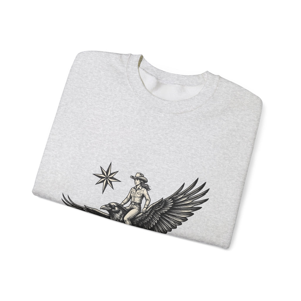 Cowgirl On Raven Cowgirl Travel Gift Country Horsewoman Cowboy Fan Rustic Adventure Retro Sweatshirt