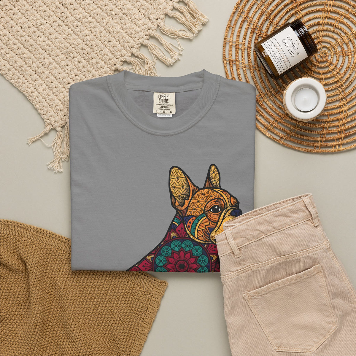 French Bulldog T-Shirt Dog Wildlife Gift Women Tribal T-Shirt Bouledogue T-Shirt Dog Fan Animal Graphic T-Shirt Rainbow Mandala T-Shirt