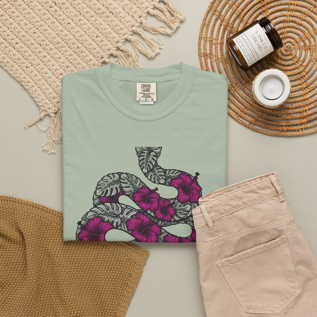 Serpent Flower T-Shirt Boho Chic Spiritual Gift Women Hippie T-Shirt Snake Flower T-Shirt Bohemian Enthusiast Psychedelic T-Shirt Mystical Graphic