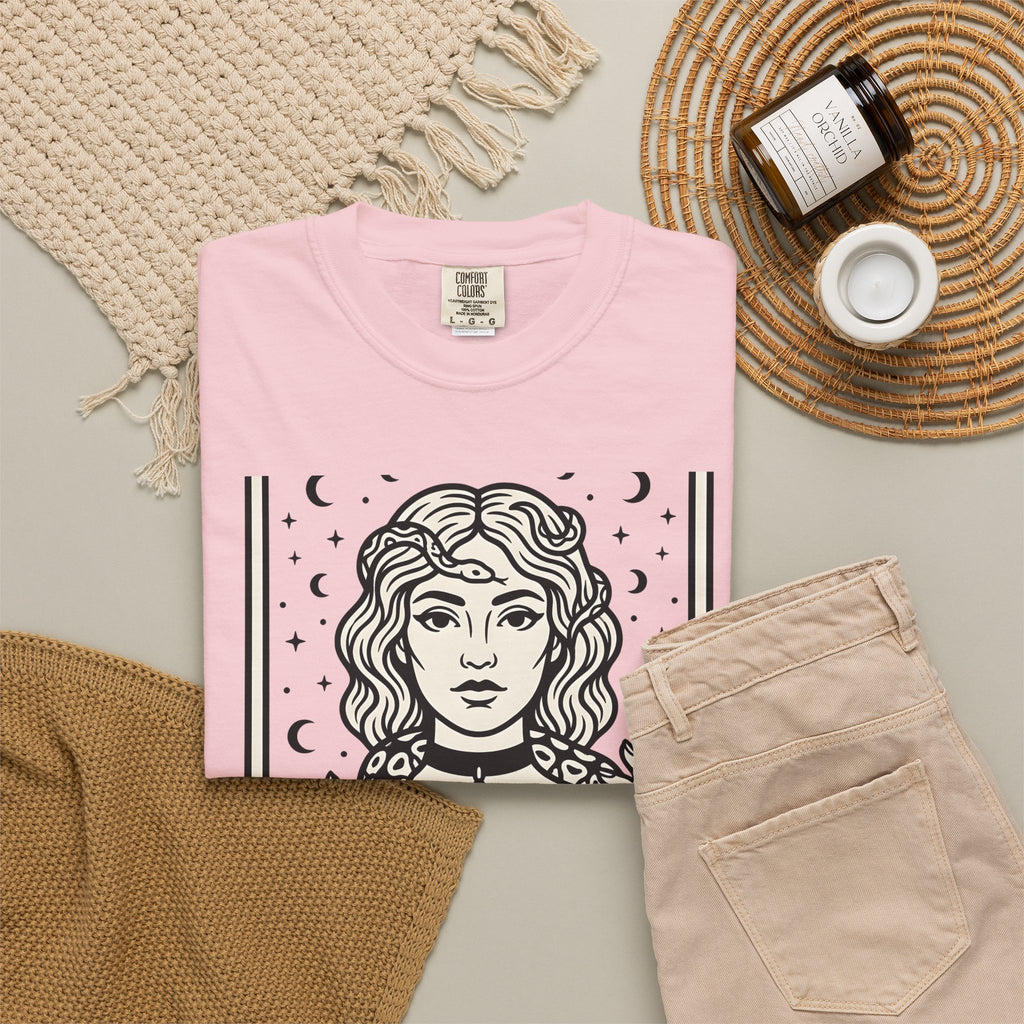 Mystical Female Serpent T-Shirt Boho Chic Spells Gift Women Oracle T-Shirt Snake T-Shirt Bohemian Fan Divination T-Shirt Magic Graphic Retro Lunar
