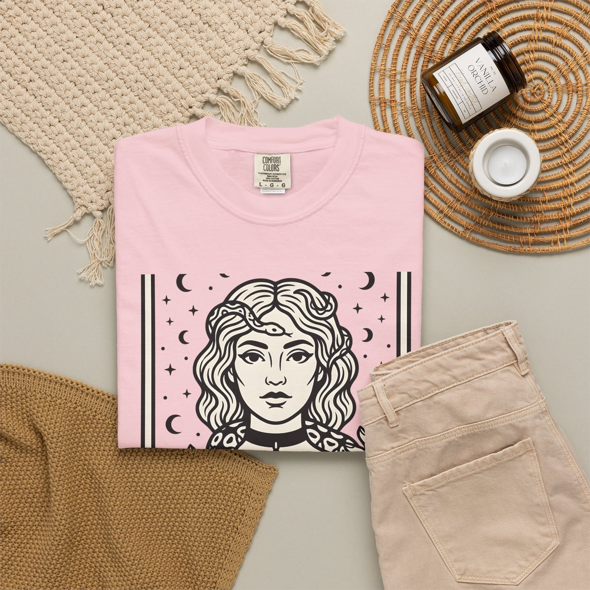 Mystical Female Serpent T-Shirt Boho Chic Spells Gift Women Oracle T-Shirt Snake T-Shirt Bohemian Fan Divination T-Shirt Magic Graphic Retro Lunar