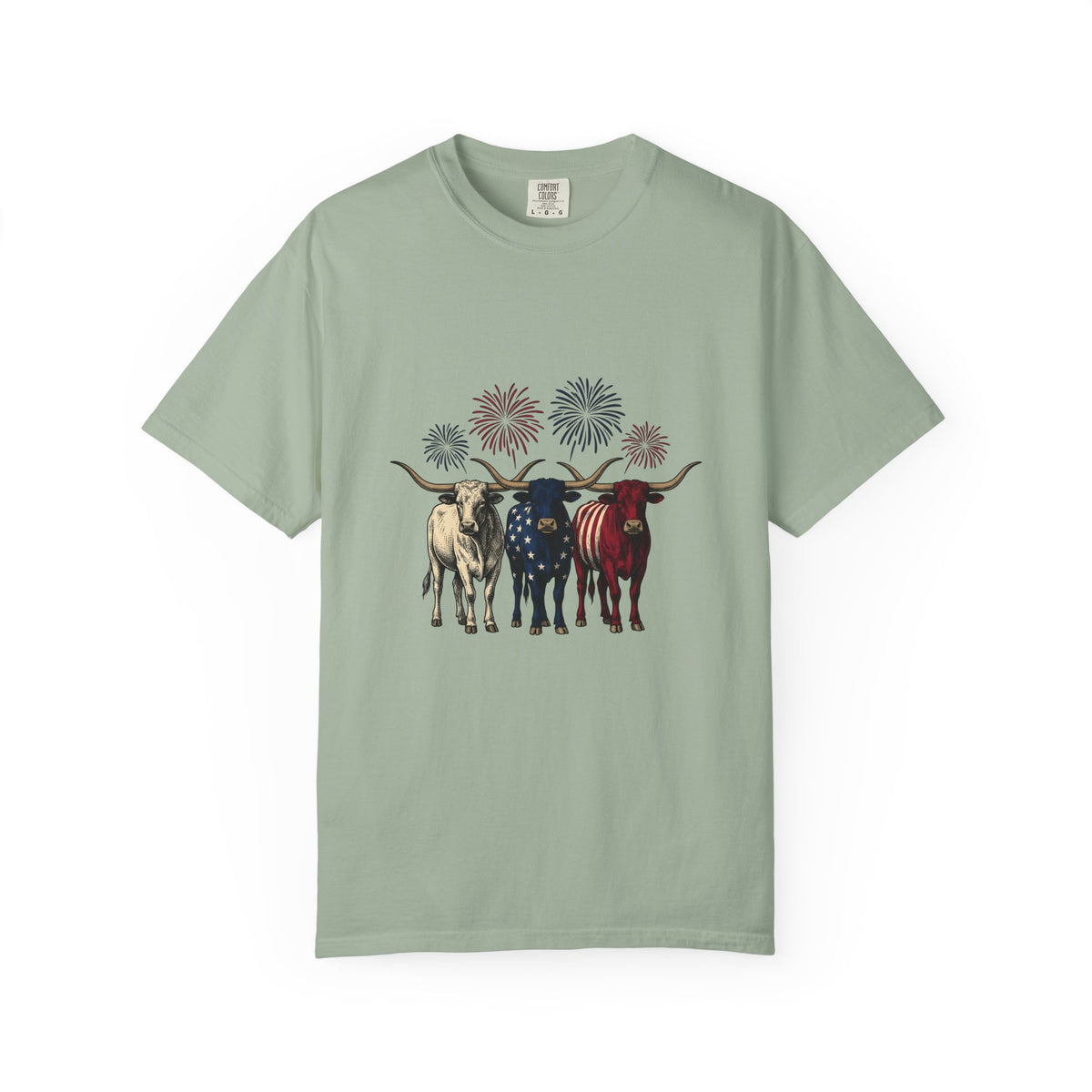 American Longhorn Cattle T-Shirt 4th Of July Country Gift Women Retro T-Shirt Longhorns T-Shirt Independence Day Fan Vintage T-Shirt Rural Graphic