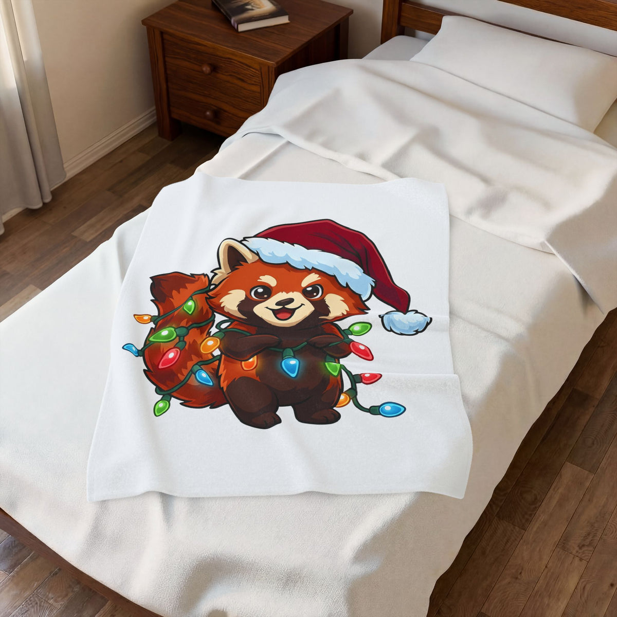 Red Panda Animals Festive Gift Chibi Panda Wildlife Fan Cartoon Holiday Animated Xmas Lights Blanket