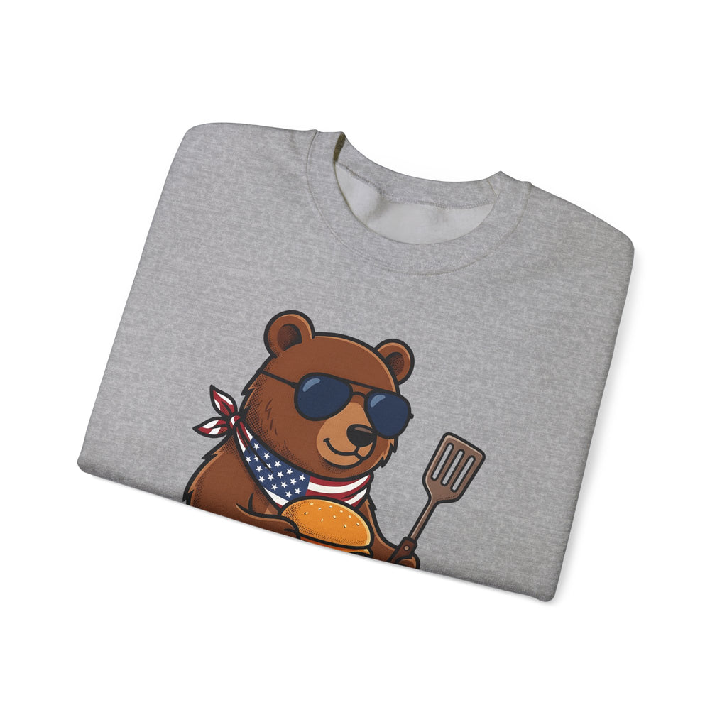 Bear Sandwich Sweatshirt 4th Of July Grilling Gift Women Comic Sweatshirt Sandwich Sweatshirt Independence Fan Cartoon Sweatshirt Barbecue Graphic Vintage