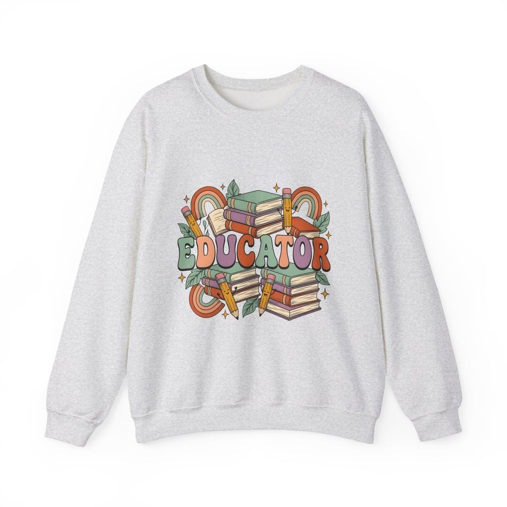 Books Pencils Sweatshirt Teacher School Gift Women Cartoon Sweatshirt Stationery Sweatshirt Educator Enthusiast Comic Sweatshirt Classroom Graphic Retro