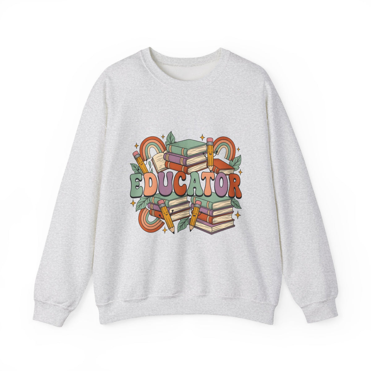 Books Pencils Sweatshirt Teacher School Gift Women Cartoon Sweatshirt Stationery Sweatshirt Educator Enthusiast Comic Sweatshirt Classroom Graphic Retro