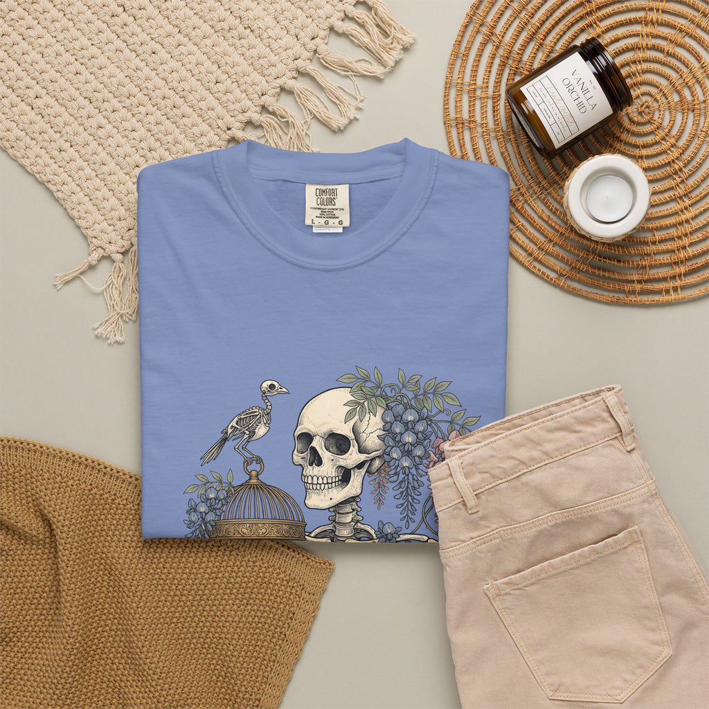Bone Bloom T-Shirt Halloween Dark Art Gift Women Rustic T-Shirt Skeleton T-Shirt Horror Fan Gothic T-Shirt Macabre Graphic Doodle Aviary T-Shirt