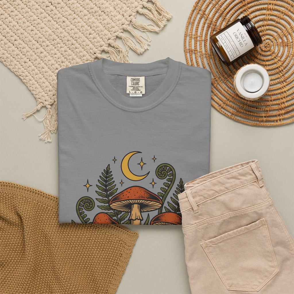 Mushroom Drawing T-Shirt Nature Garden Gift Women Hippie T-Shirt Fungus T-Shirt Outdoors Fan Psychedelic T-Shirt Yard Graphic Classic Frond T-Shirt