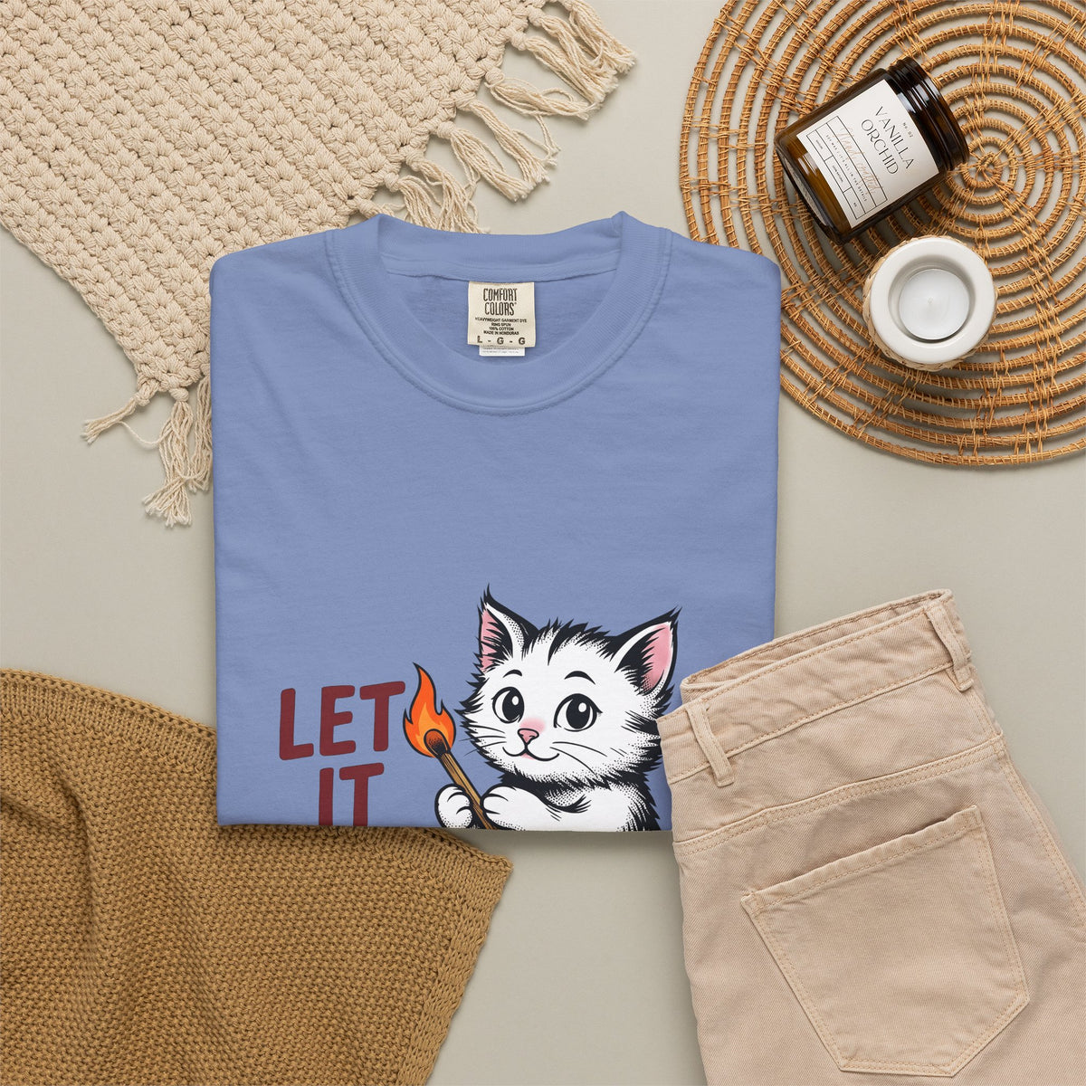 Cute Cat T-Shirt Cat Humor Gift Women Cartoon T-Shirt Kitten T-Shirt Feline Fan Cartoonish T-Shirt Funny Graphic Vintage Matchstick T-Shirt