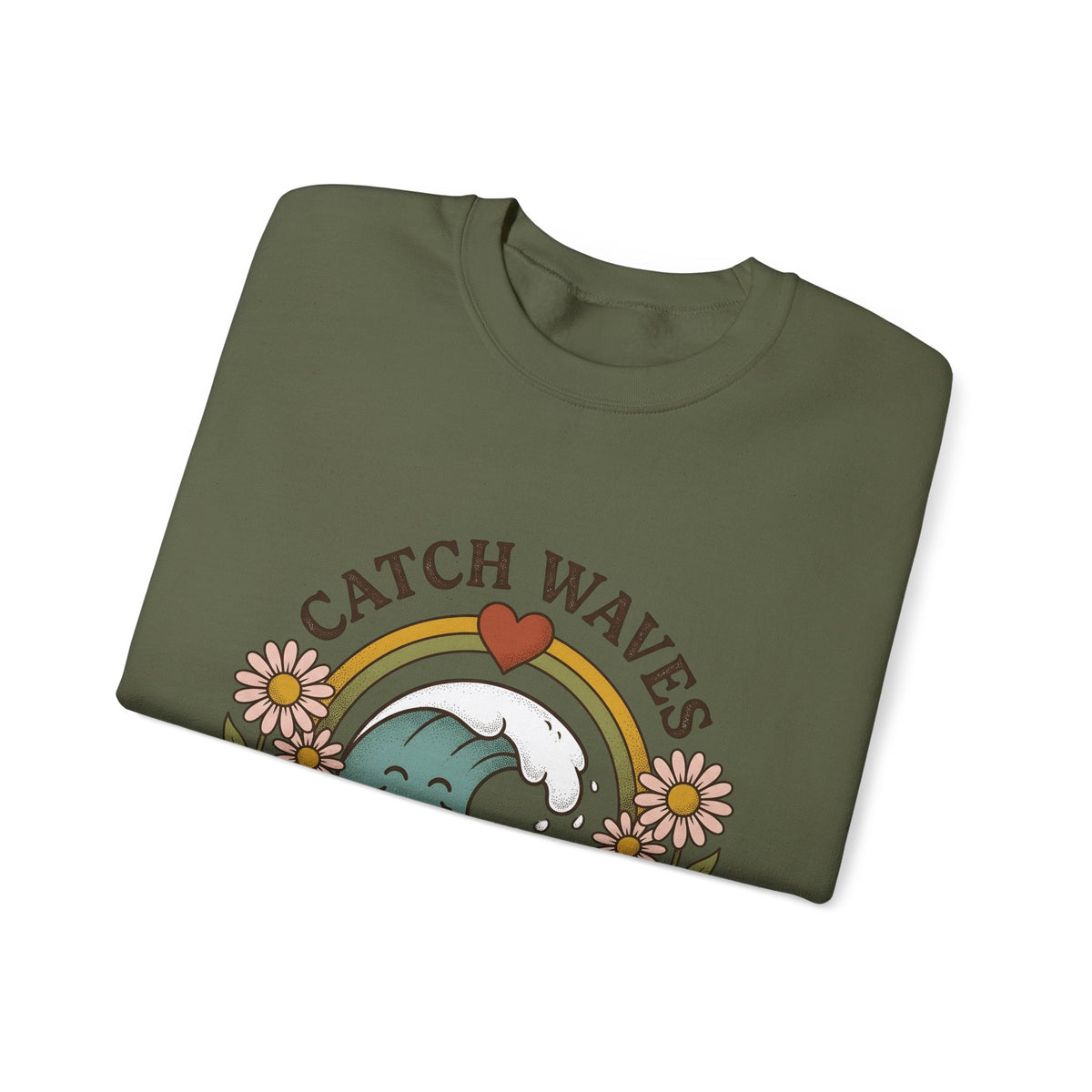 Happy Wave Sweatshirt Sports Beach Gift Women Vintage Sweatshirt Wave Sweatshirt Athlete Fan Surf Graphic Sweatshirt Hand Drawn Wildflowers Sweatshirt