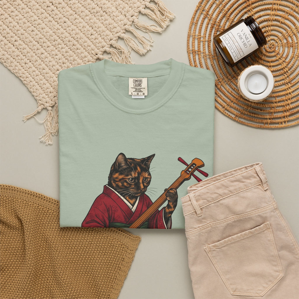 Yukata Cat T-Shirt Cat Sound Gift Women Asian Art T-Shirt Cat T-Shirt Feline Fan Japanese Art T-Shirt Music Graphic Hand Drawn Piano T-Shirt