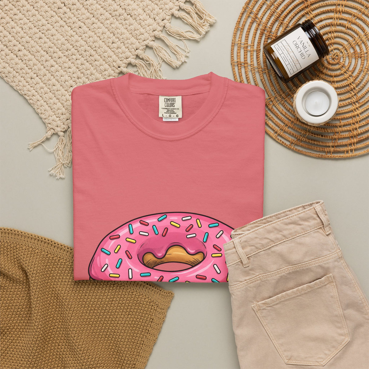 Donut Image T-Shirt Desserts Cuisine Gift Women Comic T-Shirt Doughnut T-Shirt Pastry Fan Cartoon T-Shirt Food Graphic Modern Nonpareils T-Shirt