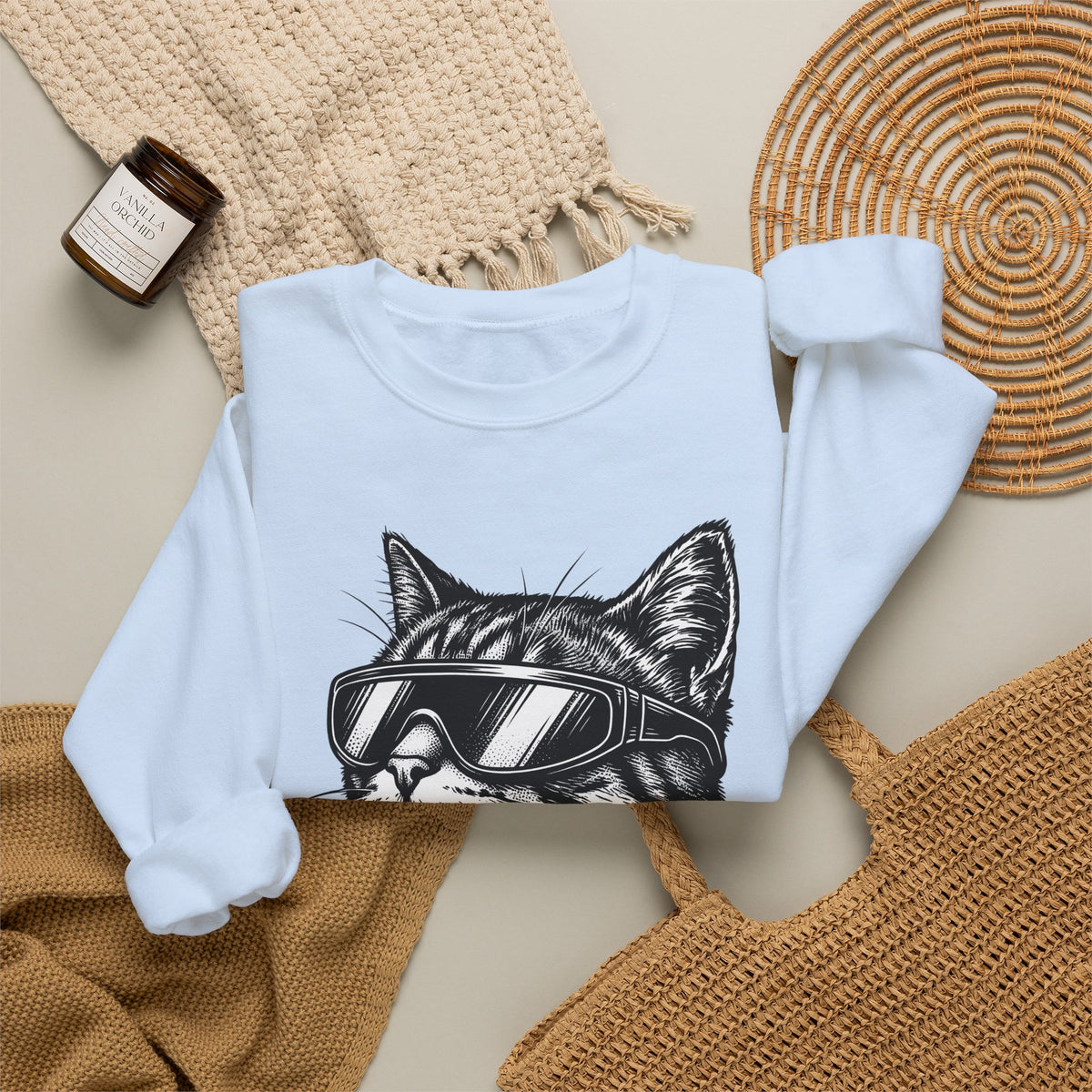 Cat Sunglasses Sweatshirt Cat Animal Gift Women Ink Drawing Sweatshirt Cool Cat Sweatshirt Cat Fan Feline Sweatshirt Creature Graphic Retro Eyewear Sweatshirt