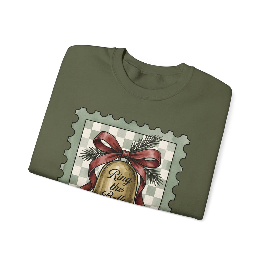 Festive Bell Sweatshirt Christmas Seasonal Gift Women Retro Sweatshirt Jingle Bell Sweatshirt Christmas Fan Vintage Sweatshirt Holiday Graphic Rustic Fir Twig