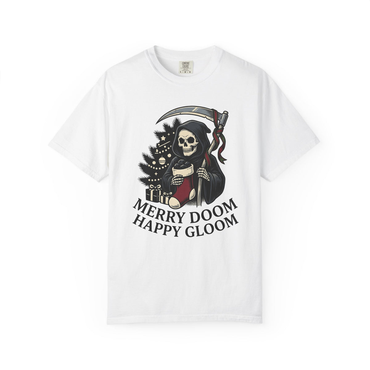 Death Figure T-Shirt Christmas Dark Gift Women Distressed T-Shirt Grim Reaper T-Shirt Xmas Fan Gothic T-Shirt Macabre Graphic